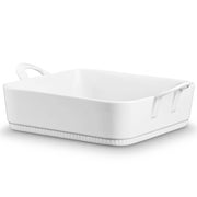 Pillivuyt | Toulouse Square Baker - 10.5, a white rectangular ceramic dish with embossed handles, ideal for baking, showcasing elegance and superior heat retention.