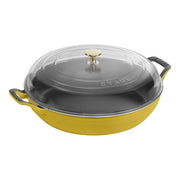 Staub | 12-inch Cast Iron Braiser With Glass Lid - Citron, ideal for one-pot meals, features a domed lid and enameled cast iron for even cooking.