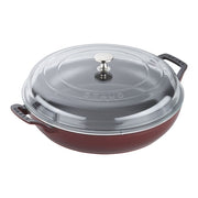 Staub | 12-inch Cast Iron Braiser with Glass Lid - Grenadine, ideal for one-pot meals, features enameled cast iron and a domed lid for moisture retention.