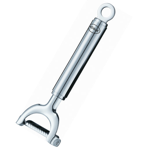 Rösle | Peelers - Julienne: Stainless steel Y-style vegetable peeler with serrated, replaceable blade, designed for peeling slender vegetables like cucumbers and carrots. Suitable for both-handed use.