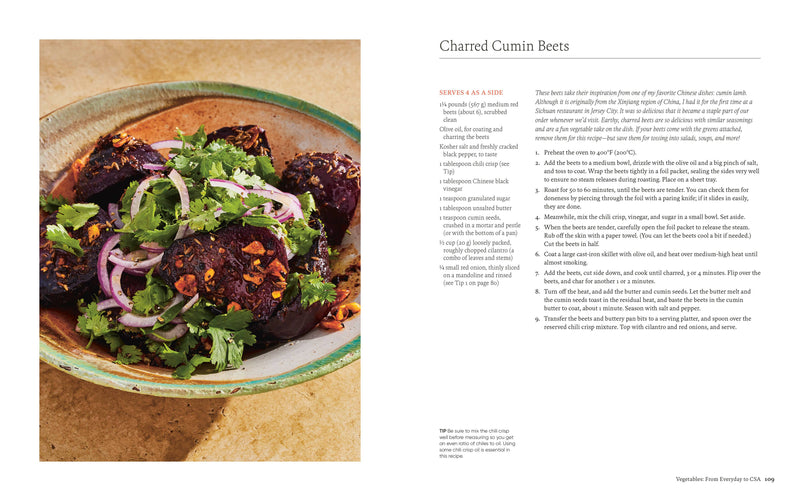 Penguin Random House LLC - By Heart cookbook spread featuring 'Charred Cumin Beets' recipe with photo; Hailee Catalano's restaurant-quality dishes for home kitchens.