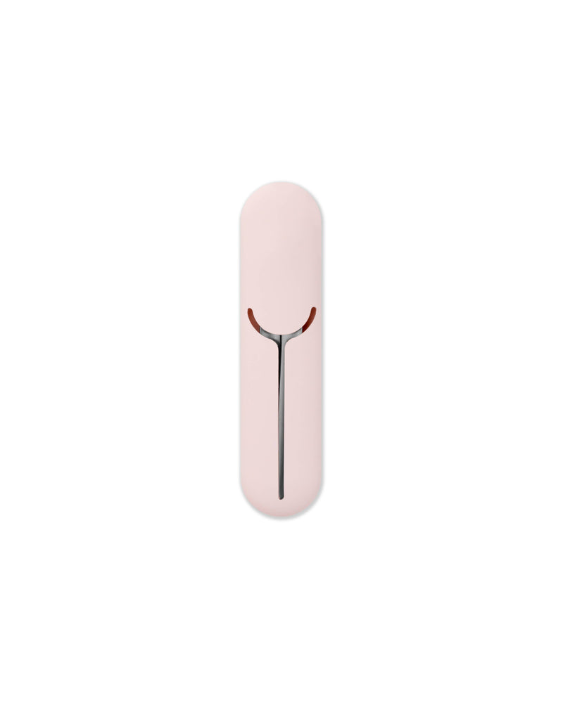 W&P - Stainless Steel Utensils Set in Silicone Carry Case: Terrazzo Charcoal, featuring a compact stainless steel fork within a pink silicone case.
