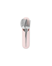W&P - Stainless Steel Utensils Set in Silicone Carry Case: Terrazzo Charcoal, featuring a spoon, fork, and knife in a compact silicone holder, ideal for travel and easy cleaning.