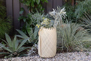 NEEPA HUT - Hanging Storage basket: A woven bamboo/rattan cone-shaped basket, ideal for holding yoga mats, produce, or decoratively storing household items.