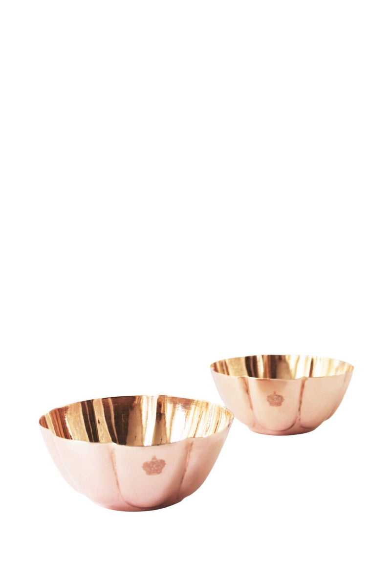 Coppermill Kitchen LLC - Vintage Inspired Copper Fluted Bowls with Crown Engraving, featuring a scallop-edged design, polished finish, and crown emblem, perfect for elegant entertaining.