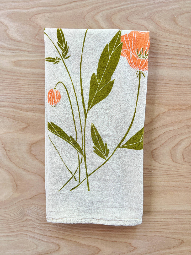 Hearth and Harrow  | Ginkgo Leaf Tea Towel in Green - Organic Cotton - Natural