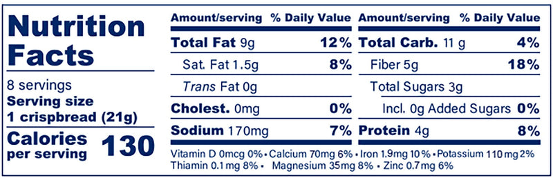 Norwegian Baked - Chili & Coriander Knekkebrød: Organic, vegan crispbread with spicy flavor. High in fiber, 130 calories per crispbread. Perfect for topping with cheese or avocado.