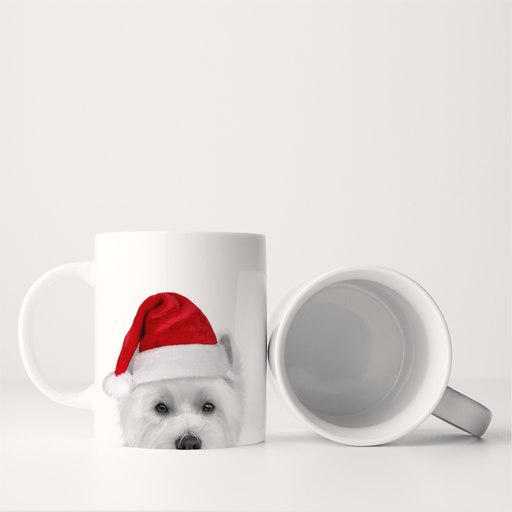 Perkie Prints - Santa Hat West Highland Terrier Mug featuring a charming terrier in a Santa hat, perfect for festive sips and easy kitchen use.