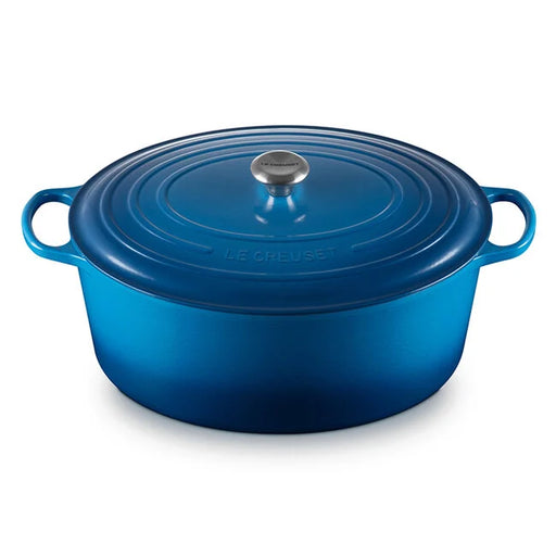 Le Creuset Signature Oval Dutch Oven, 8 QT, Marseille, shown with lid, ideal for versatile cooking, exemplifies Athens Cooks' premium cookware selection.