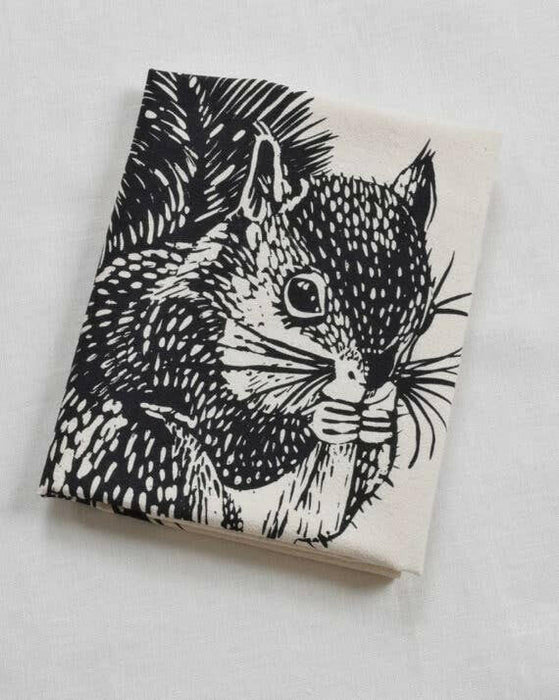 Hearth and Harrow - Organic Cotton Squirrel Tea Towel - Black - Woodland Animal.