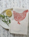 Hearth and Harrow - Set of 4 Organic Cotton Chicken Napkins - Red - Hen Print.