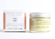 Little Seed Farm - Rosemary Patchouli Deodorant Cream, 2.4 oz glass jar, organic, baking soda-free, with outer box. Suitable for all-day freshness.