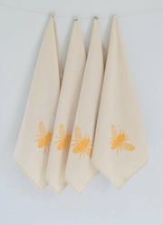 Hearth and Harrow - Set of 4 Organic Cotton Honeybee Napkins - Yellow - Bees.