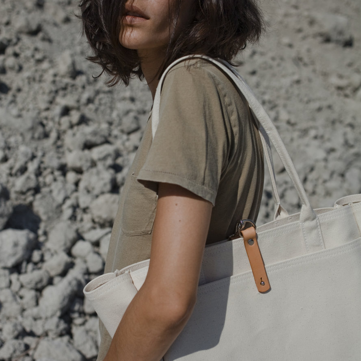 Capabunga | Deluxe Canvas Market Tote with Genuine Leather: Natural with Vegan Leather Handles and Base
