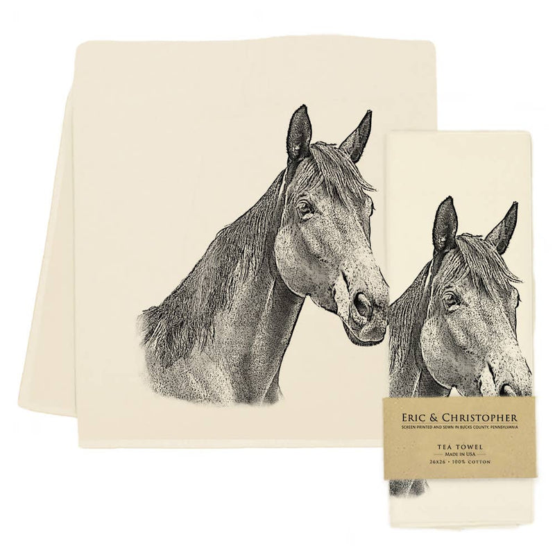 Eric & Christopher - Horse Tea Towel featuring Dreamer, a horse illustration, screen printed on 100% pre-shrunk cotton, made in Bucks County, PA.