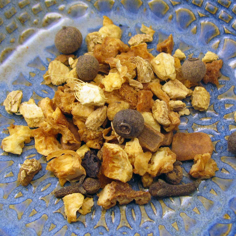 Oliver Pluff & Company - Wine Spices Wassail Kit featuring dried apple, cinnamon, cloves, allspice, and ginger for a spiced fruit infusion, perfect for mulling wine.