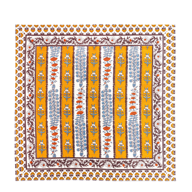 Couleur Nature - Avignon Napkins Dijon & Blue, Set of 6, featuring block-printed floral patterns in mustard and blue, add Provençal elegance to any dining setting.