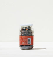 Kosterina - Spicy Kalamata Olives jar with a red label, showcasing organic olives flavored with chili peppers and rosemary, ideal for salads or snacking.