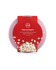 W&P - Standard Size Popcorn Popper: Red silicone container with red lid, filled with popcorn, showcasing reusable microwave-safe design for homemade popcorn.