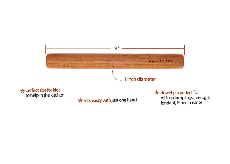 Earlywood | Dumpling Pin - Jatoba, a compact, handcrafted wooden rolling pin with smooth edges, ideal for making dumplings and other foods, perfect for all kitchen enthusiasts.
