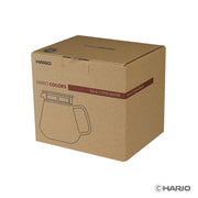 HARIO USA - HARIO Colors Glass Coffee and Tea Server, 600ml: Grey, in a plain box with a line-drawing of the server and logo.