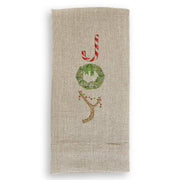 French Graffiti | Candy Cane Joy - White Guest Towel with elegant embroidery, featuring a wreath of leaves and pine cones, perfect for enhancing any bathroom décor.