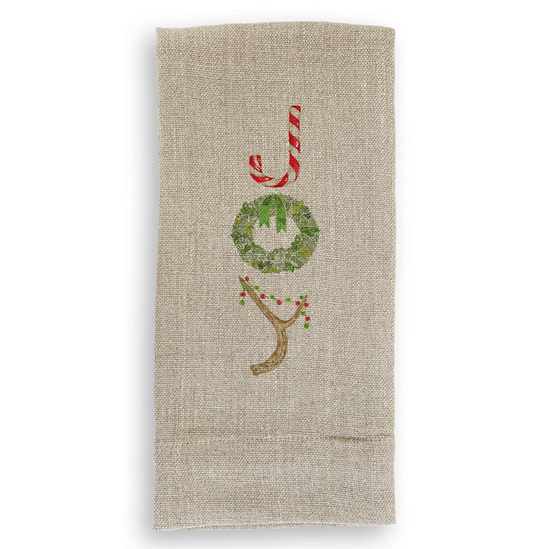 French Graffiti | Candy Cane Joy - White Guest Towel with elegant embroidery, featuring a wreath of leaves and pine cones, perfect for enhancing any bathroom décor.