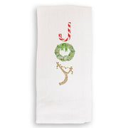 French Graffiti | Candy Cane Joy - White Guest Towel featuring embroidered tree branch and wreath designs, adding elegance and durability to any guest bathroom.