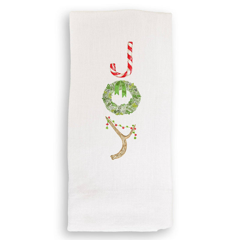 French Graffiti | Candy Cane Joy - White Guest Towel featuring embroidered tree branch and wreath designs, adding elegance and durability to any guest bathroom.