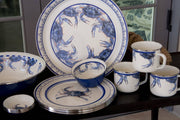 Golden Rabbit Home - Blue Crab Serving Basin, a 4 qt enamelware bowl with crab design, ideal for stylish meal presentations, featuring a durable porcelain enamel finish.