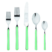 Mepra SPA - Place Set 5 Pcs Fantasia: Red, featuring elegant silverware with green handles, crafted from 18/10 stainless steel and durable resin.
