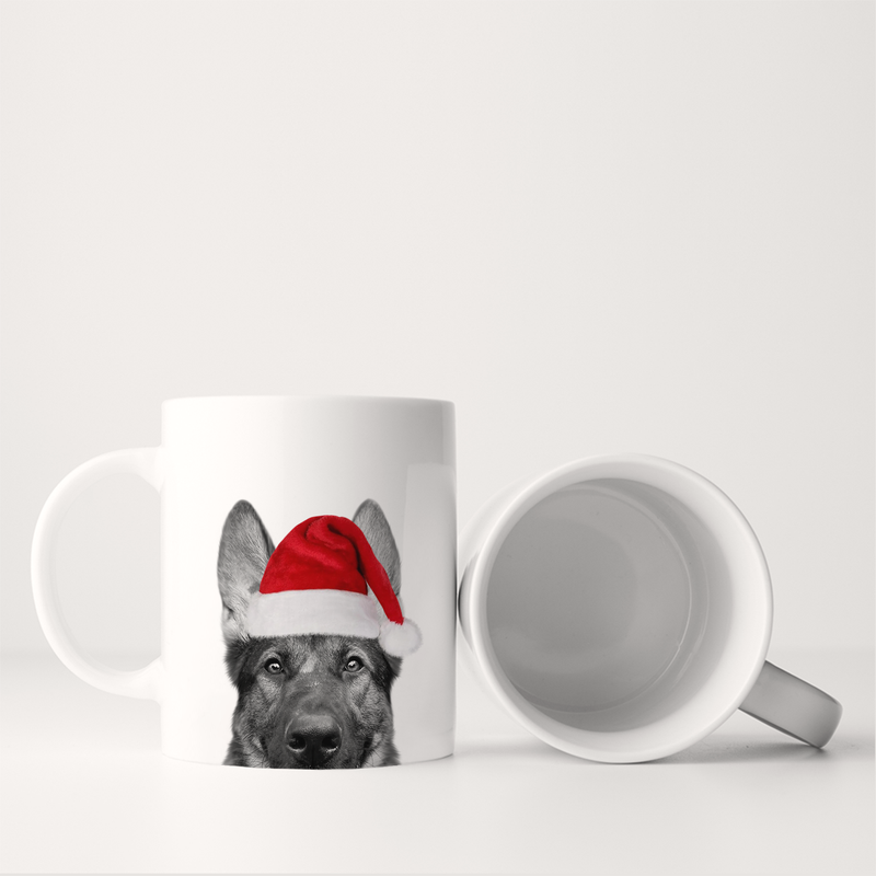 Perkie Prints - Santa Hat German Shepherd 2 Mug showcases a festive German Shepherd design, perfect for adding charm to your kitchen collection.