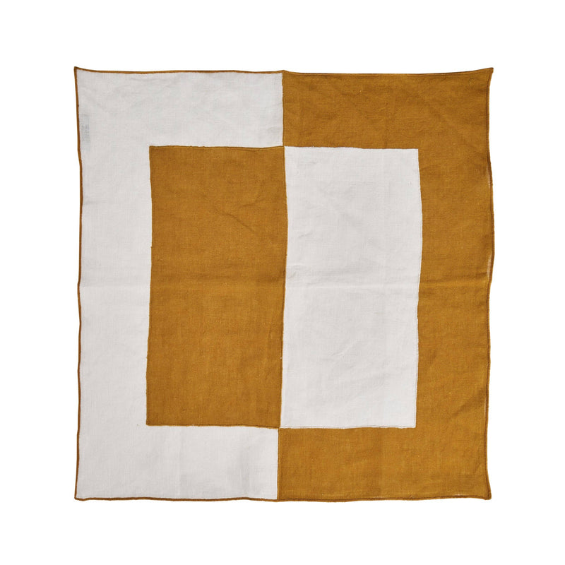 Misette | Bauhaus Embroidered Linen Napkins in Amber (Set of 4): Amber / 1 Set