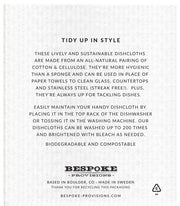 Bespoke Provisions - Gardening Swedish Dishcloth with a white label detailing care instructions for dishwasher or washing machine cleaning.