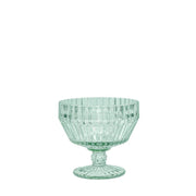 Fortessa Archie Verde Footed 10oz Dessert Bowl, a clear glass bowl with a sturdy base, ideal for elegantly presenting desserts.