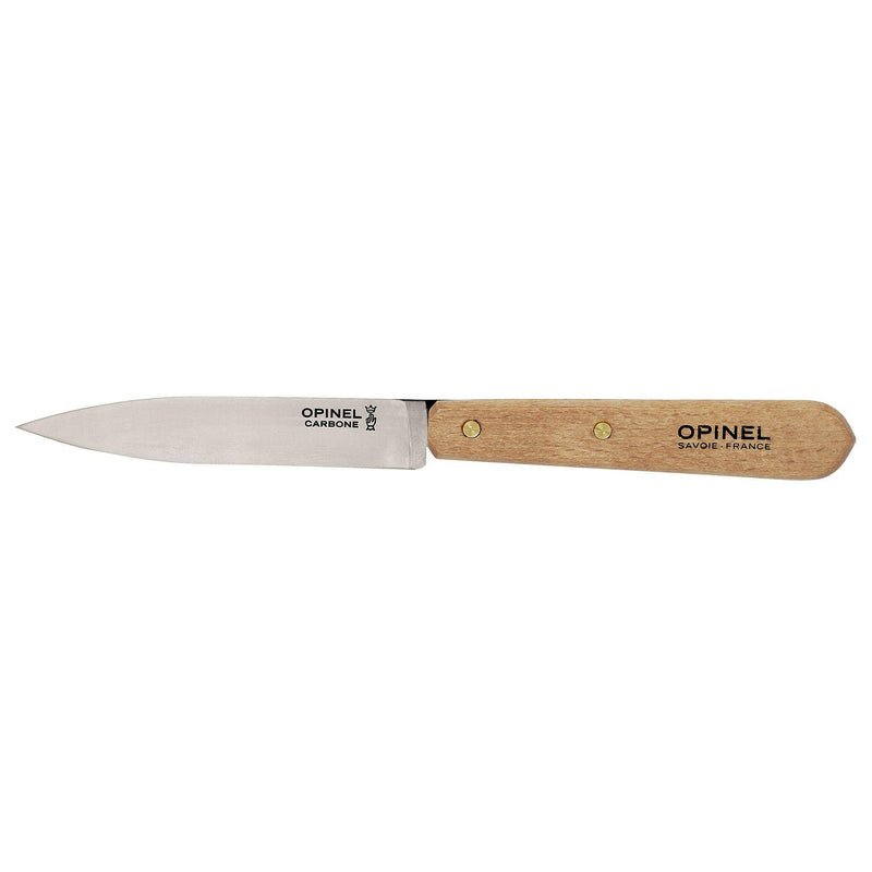 Opinel | No.102 Carbon Paring Knives - Single with a straight carbon-steel blade and light wood handle, ideal for precise kitchen prep, embodies French craftsmanship.
