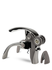 Peugeot | Baltaz Lever Corkscrew with Foil Cutter, Basalt, featuring a chrome-and-gray design, offers a smooth cork extraction and foil slicing experience.
