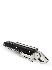 Peugeot Clavelin Sommelier Corkscrew, Black: Compact folding multi-tool with corkscrew, knife blade, two-step lever, and bottle-cap opener, designed for efficient wine opening.
