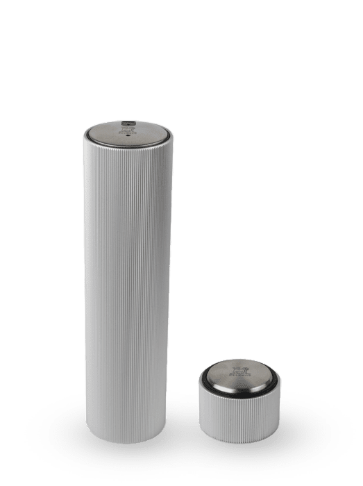 Peugeot | Line Reverse Corkscrew - Aluminum, featuring a sleek, ribbed design with a detachable lid, exemplifies modern, automatic cork extraction for wine enthusiasts.