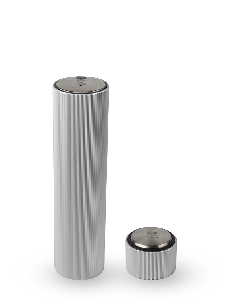 Peugeot | Line Reverse Corkscrew, Aluminum, shown disassembled with its sleek, ribbed metal design, highlighting its modern, efficient cork extraction mechanism.