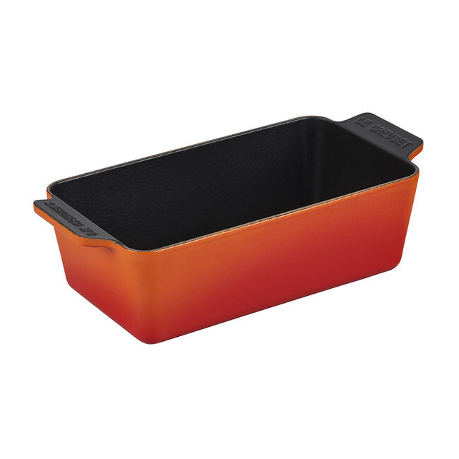 Le Creuset Signature Loaf Pan with enameled cast iron and two-tone orange finish, ideal for baking bread, meatloaf, and casseroles, available at Athens Cooks.