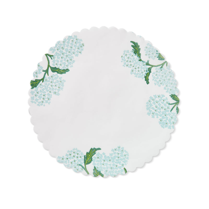 Garden Party Original Flat Plate featuring a blue floral pattern, ideal for elegant dining settings available at Athens Cooks.
