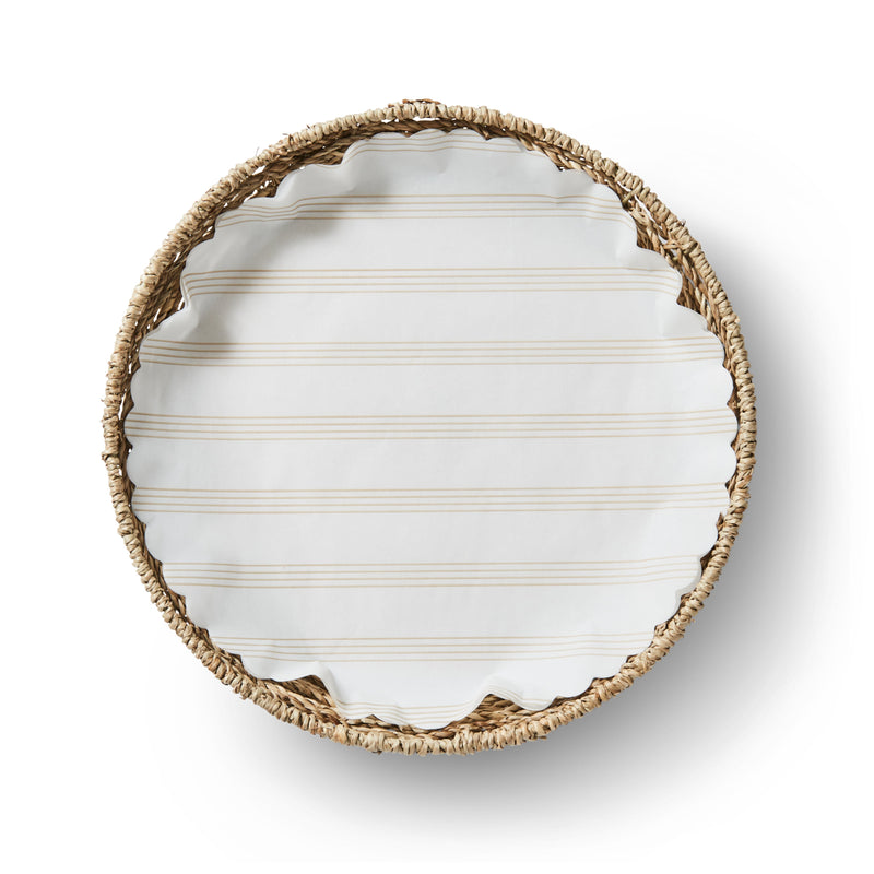 Woven basket holding Sandy Stripes Original Flat Plate Liners, ideal for enhancing kitchenware presentations.