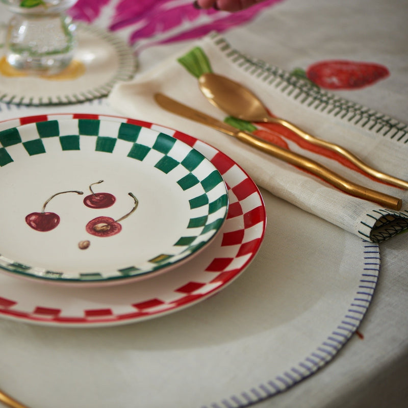 Misette | Still Life Embroidered Linen Napkins in Green, Set of 4