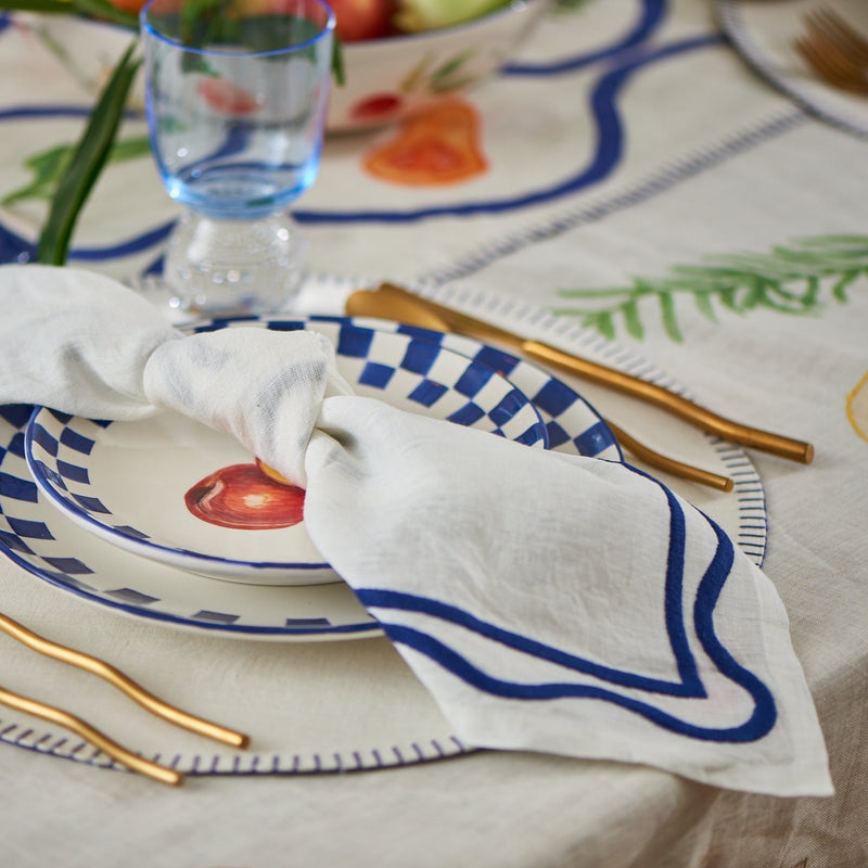 Misette | Colorblock Embroidered Linen Napkins with Color Dark Blue, Set of 4