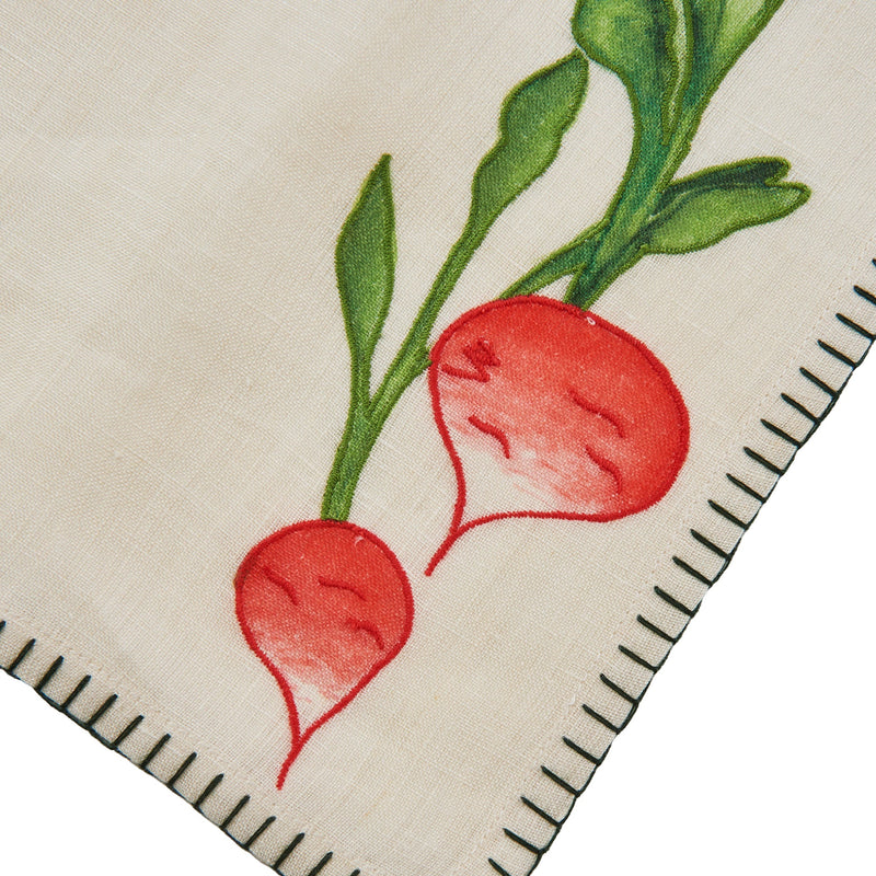 Misette | Still Life Embroidered Linen Napkins in Green, Set of 4