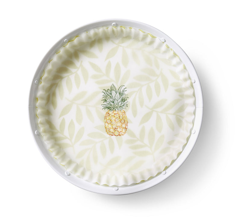 Pineapple design on Mom's Garden Pre-Formed Plate Liners, a ceramic serving tray from Athens Cooks, ideal for stylish table settings.
