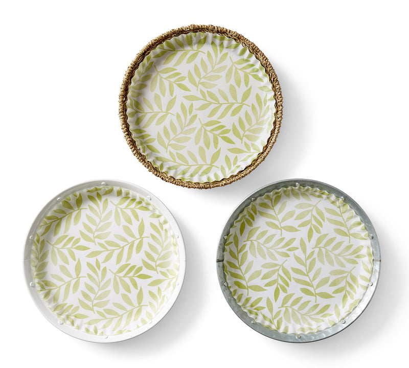 Plate & Pattern | 'Mom's Garden' Pre-Formed Plate Liners on ceramic serving tray with leaf design, ideal for enhancing tableware from Athens Cooks.