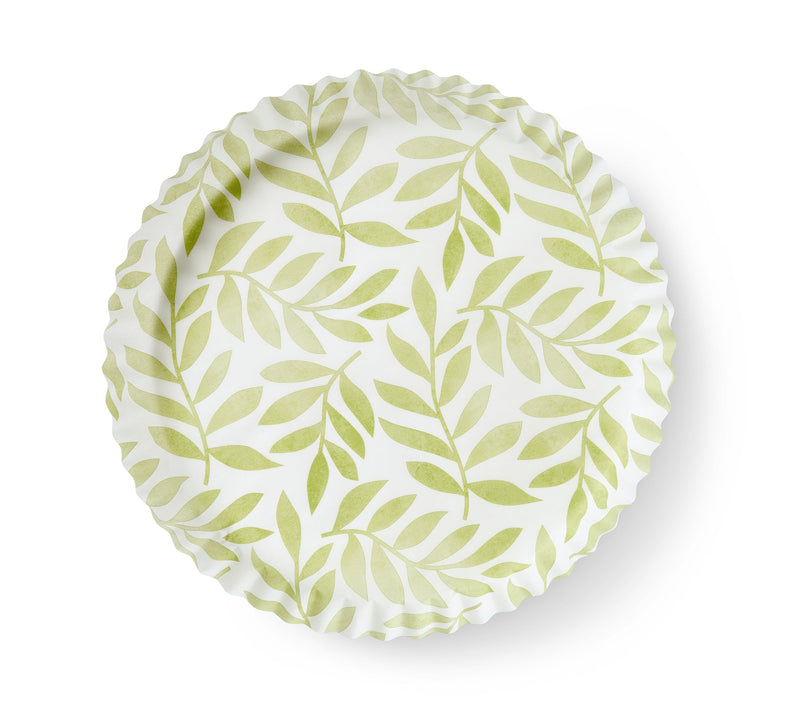 Plate featuring leafy pattern, part of Mom's Garden Pre-Formed Plate Liners collection from Athens Cooks, showcasing elegant design for kitchenware enthusiasts.