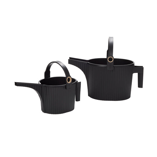 Hachiman Garden Beetle black small and large watering can set on white background